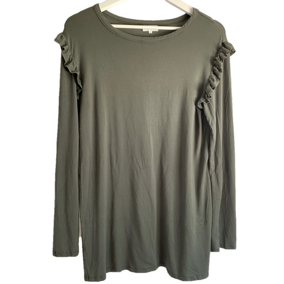 DLMN Tops - DLMN Women's Ruffle Sleeve Top - Olive Green